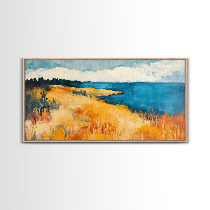 Coastal Landscape, Ocean Painting, Nautical Decor, Rustic Art, Farmhouse Art, Living Room Art, Framed Canvas Print, Extra Wide Art, Bedroom Art