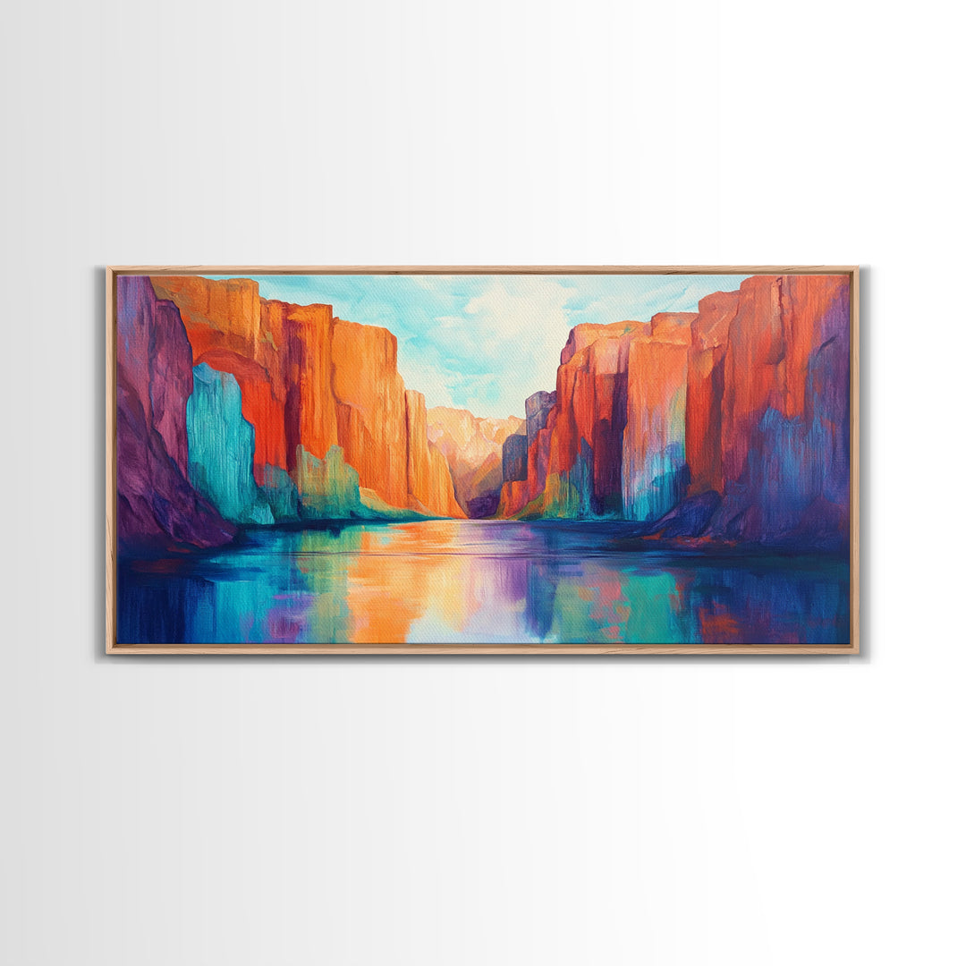 Canyon painting, southwest wall art, mountain painting, bold colors, moody art, rustic wall art, extra wide art, canvas print, scenic landscape