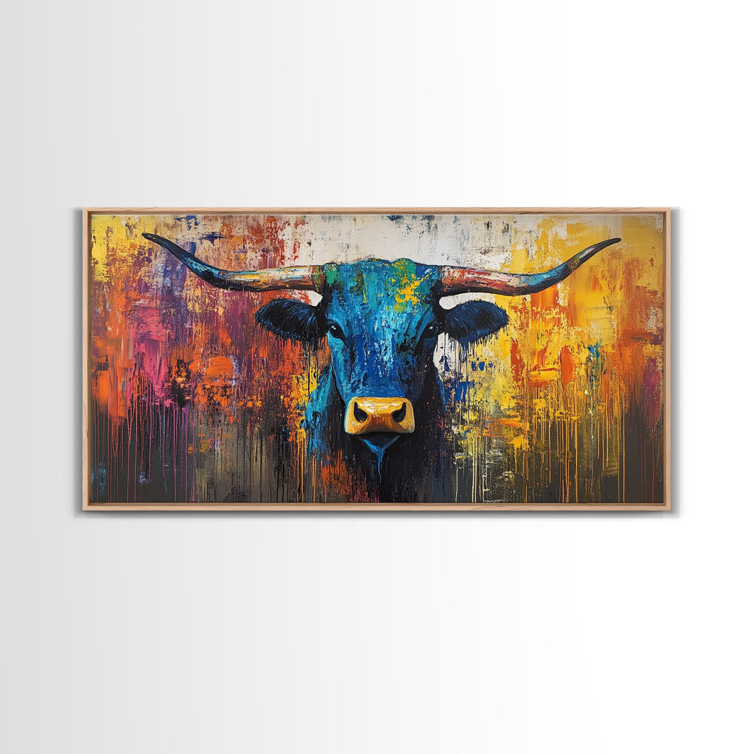 Abstract Bull, bold color wall art, rustic decor, farmhouse art, moody ...