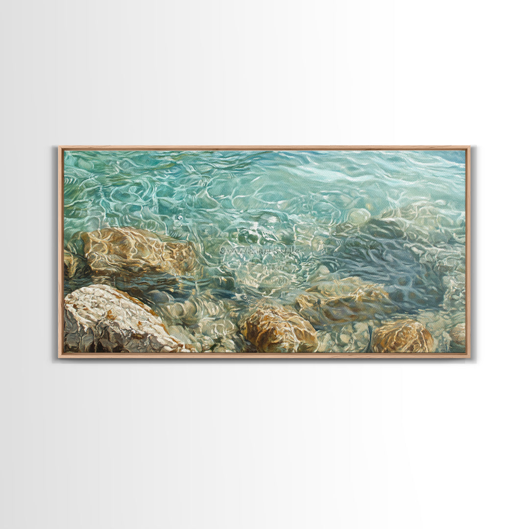 Crystal Clear Water, coastal painting, nautical wall art, beach house decor, ocean inspired art, Framed Canvas Print, blue and green wall art