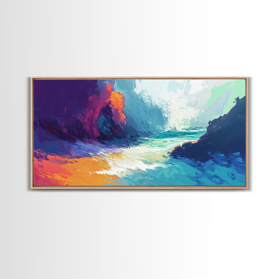 Abstract Seascape, Moody Ocean Painting, Dark Romance Painting, Nautical Wall Art, Coastal Decor, Framed Canvas Print, Large Art