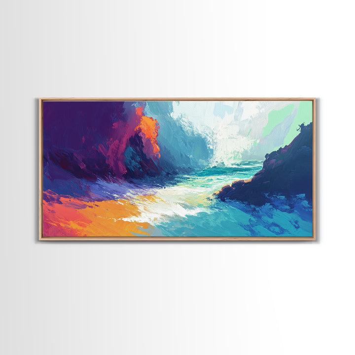 Abstract Seascape, Moody Ocean Painting, Dark Romance Painting, Nautical Wall Art, Coastal Decor, Framed Canvas Print, Large Art