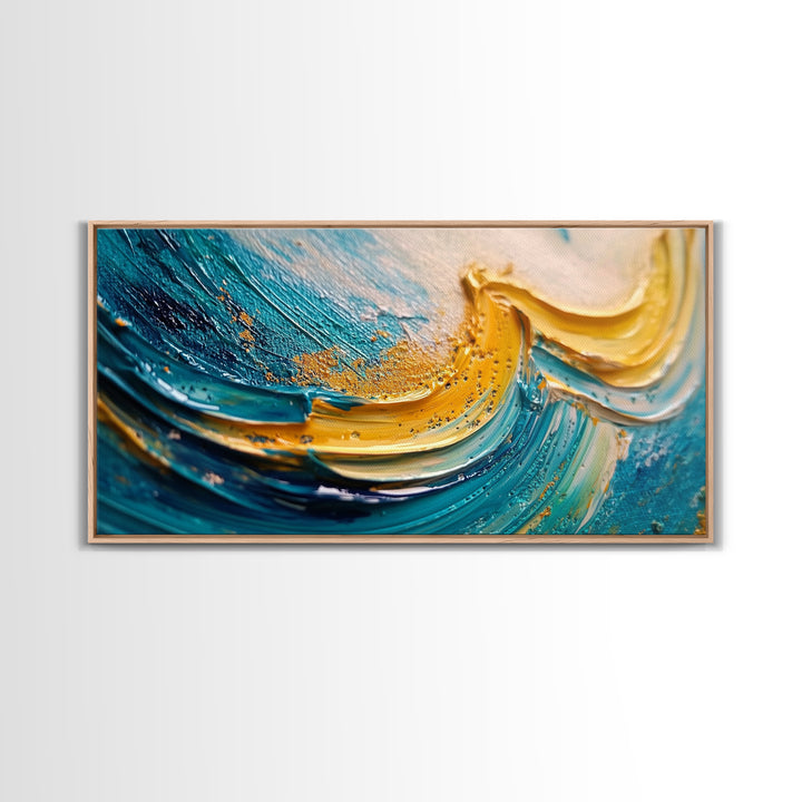 Abstract Ocean, Textured Painting, Teal Wall Art, Nautical Decor, Horizontal Wall Art, Framed Canvas Print, Coastal Decor, Extra Wide Art