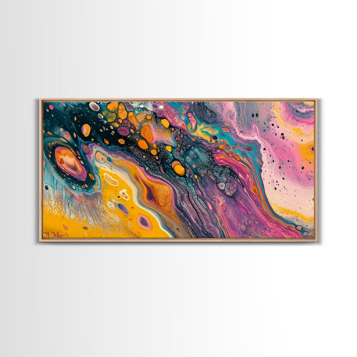 Abstract Galaxy, blotter art, cosmic painting, psychedelic art, vibrant colors, wabi sabi art, contemporary art, Framed Canvas Print