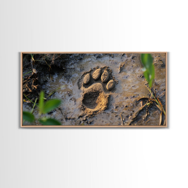 Animal Paw Print, rustic decor, moody art, nature painting, wildlife art, earthy tones, textured wall art, Framed Canvas Print
