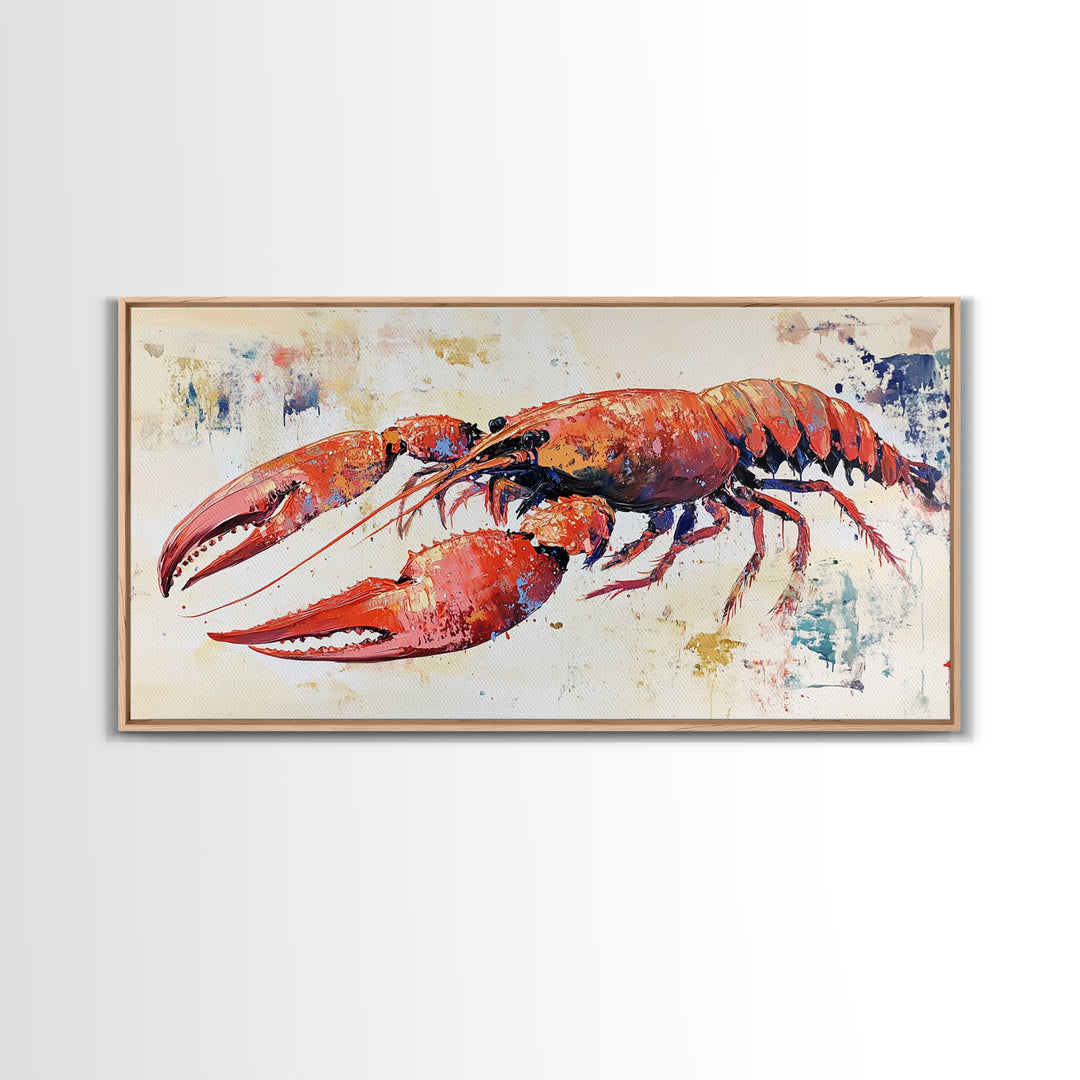 Crayfish Painting, Seafood Art, Rustic Wall Art, Coastal Kitchen Decor, Fishing Art, Nautical Decor, Long Narrow Wall Art, Canvas Print