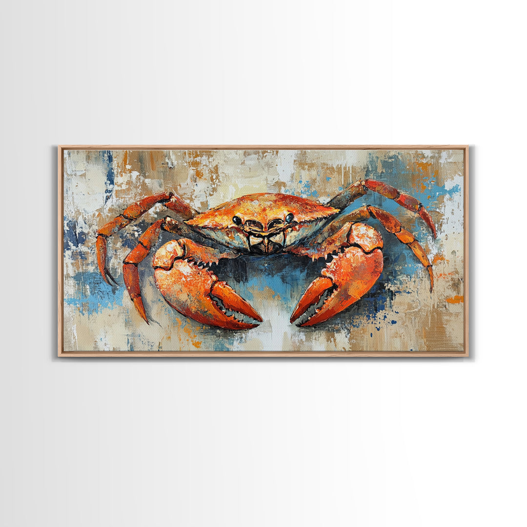 Crab Painting, Coastal Kitchen Art, Nautical Wall Art, Rustic Decor, Seafood Art, Maritime Art, Gift Idea for Him, Framed Canvas Print