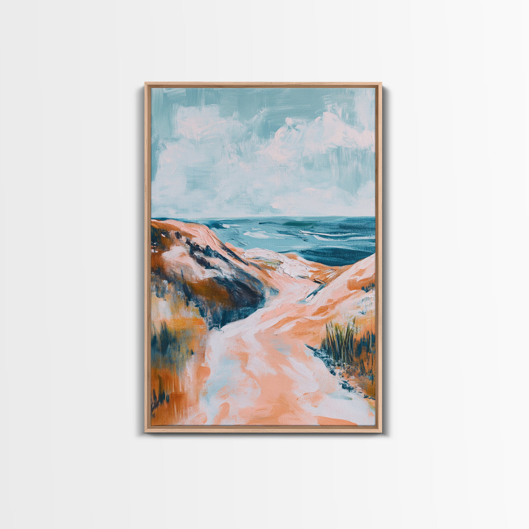Coastal Landscape Art, Seascape Painting, Beach Dunes Art, Ocean View, Nautical Decor, Coastal Decor, Framed Canvas Print
