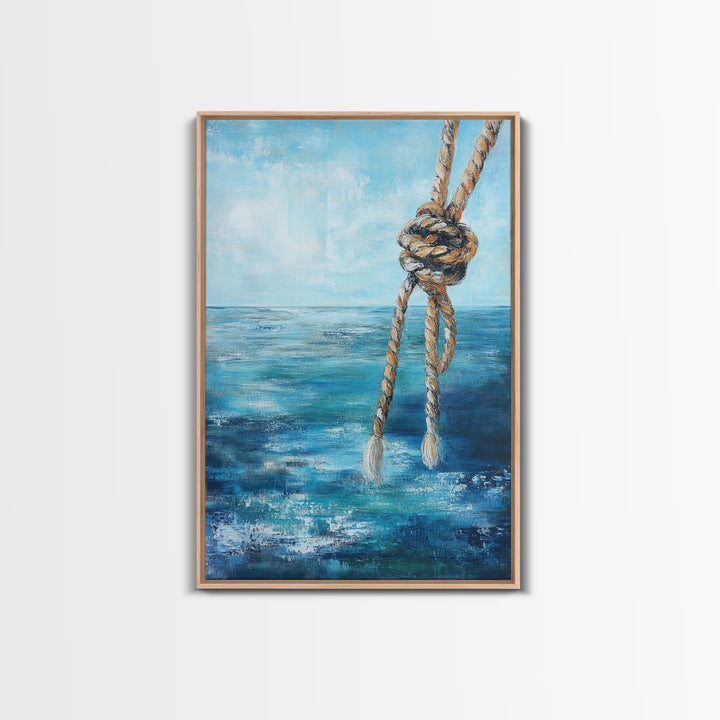 Nautical Rope Art, Coastal Decor, Ocean Inspired Painting, Maritime Wall Art, Blue and Green Wall Art, Canvas Print