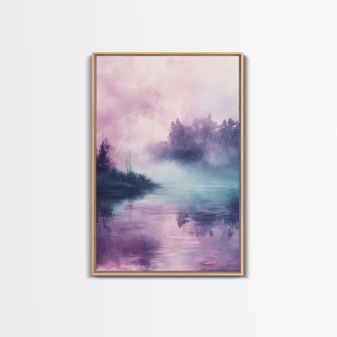 Pink Fog, moody art, landscape painting, light pink wall art, ethereal decor, minimalist art, framed canvas print, wabi sabi art