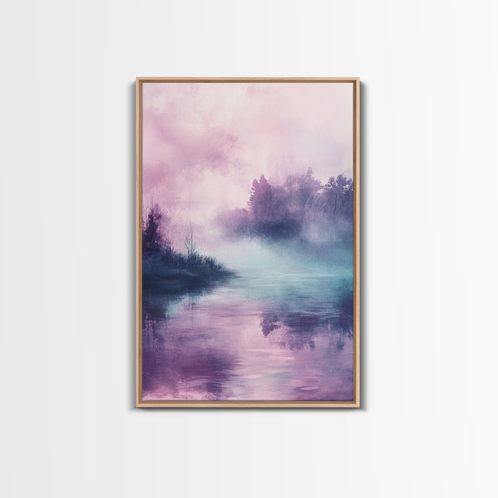 Pink Fog, moody art, landscape painting, light pink wall art, ethereal decor, minimalist art, framed canvas print, wabi sabi art