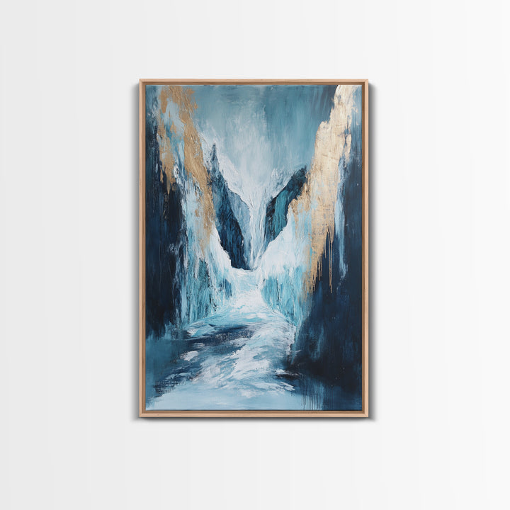 Abstract Glacier, wabi sabi art, zen wall art, blue and green wall art, minimalist art, Framed Canvas Print