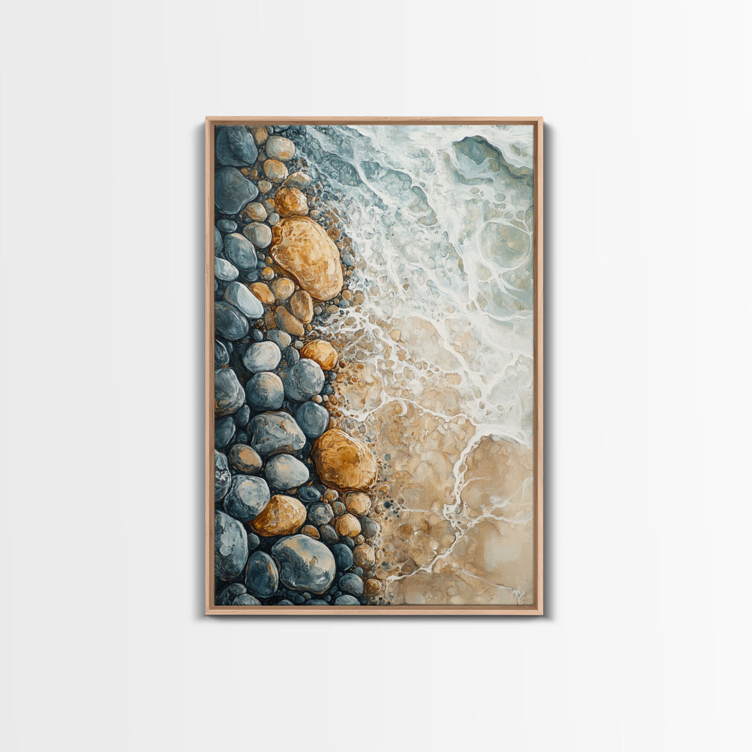 Ocean Shore Rocks, coastal wall art, surf wall art, beach house decor, nautical wall art, boho art, Framed Canvas Print