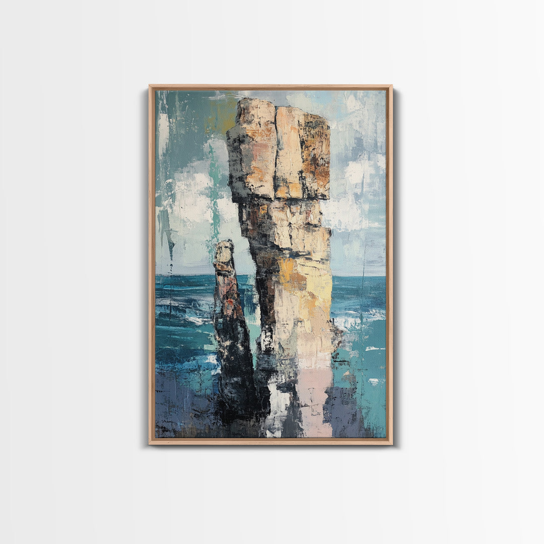 Coastal Rock Formation, Ireland Painting, Seascape Wall Art, Ocean Landscape, Nautical Decor, Framed Canvas Print, Living Room Art