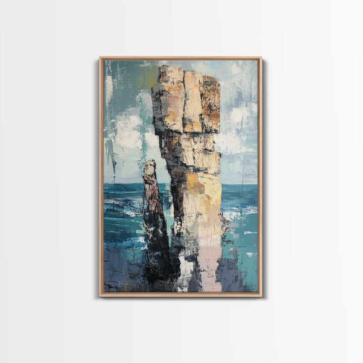 Coastal Rock Formation, Ireland Painting, Seascape Wall Art, Ocean Landscape, Nautical Decor, Framed Canvas Print, Living Room Art