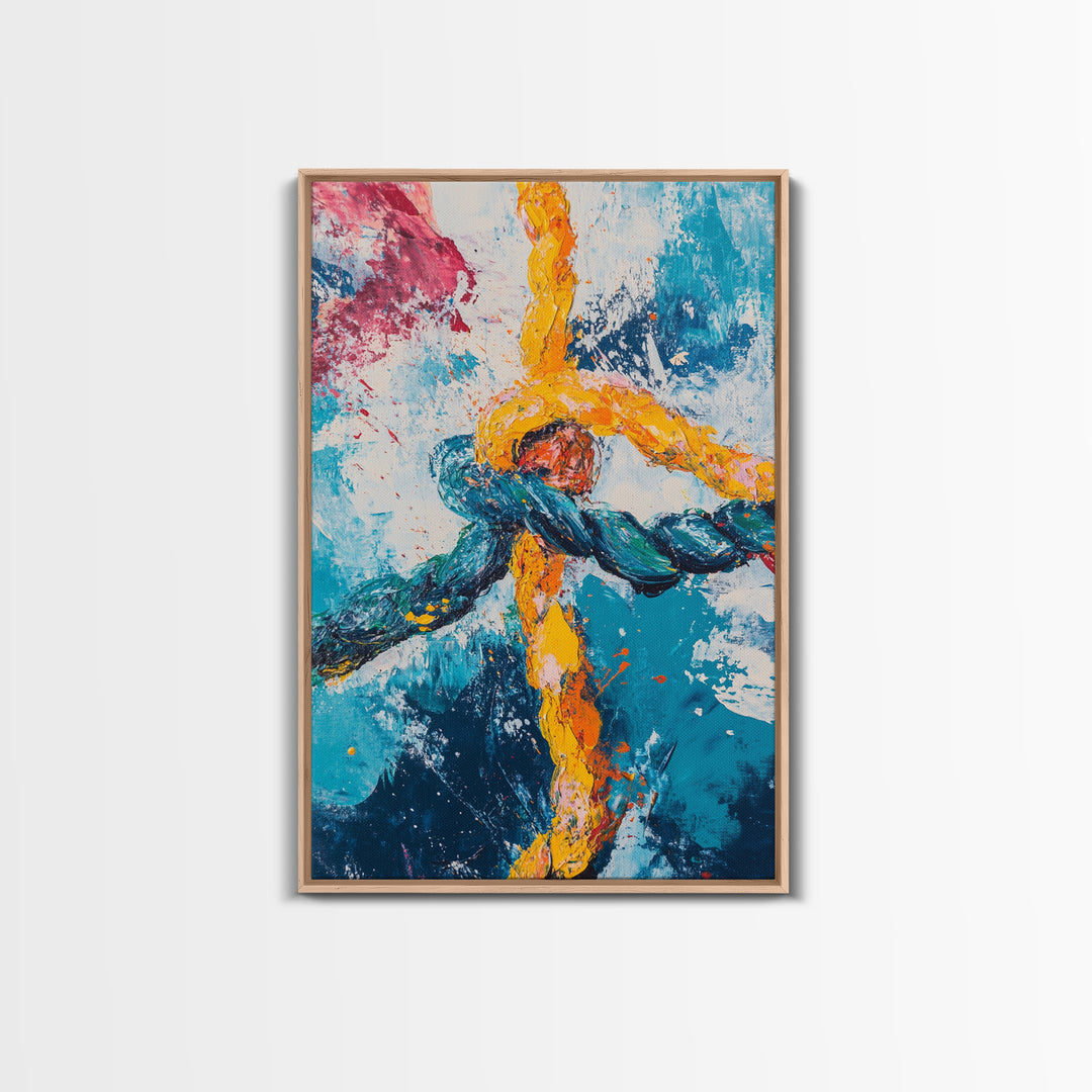 Rope, Knot, Abstract, Framed Canvas Print, nautical decor, coastal wall art, blue and green wall art, moody art, geometric wall art