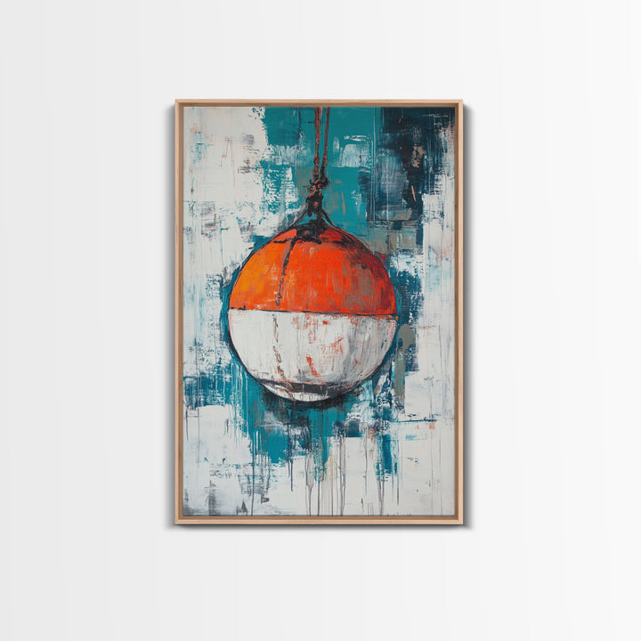 Nautical Buoy, nautical wall art, coastal decor, rustic wall art, gift idea, ocean painting, Framed Canvas Print, above bed wall art