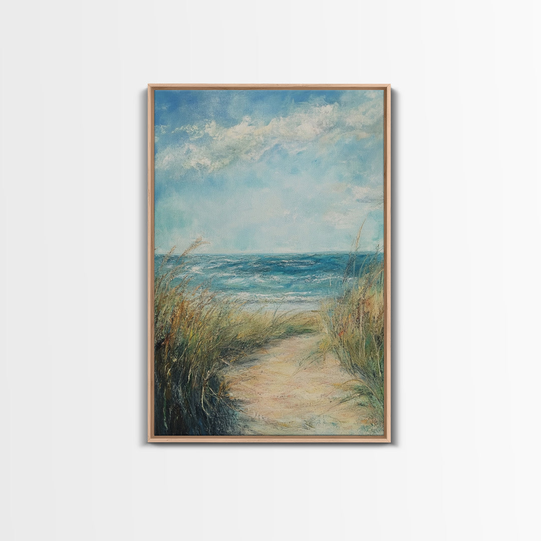 Beach Path, Coastal Decor, Nautical Wall Art, Seascape Painting, Canvas Print, Rustic Art, Above Bed Wall Art, Minimalist Art