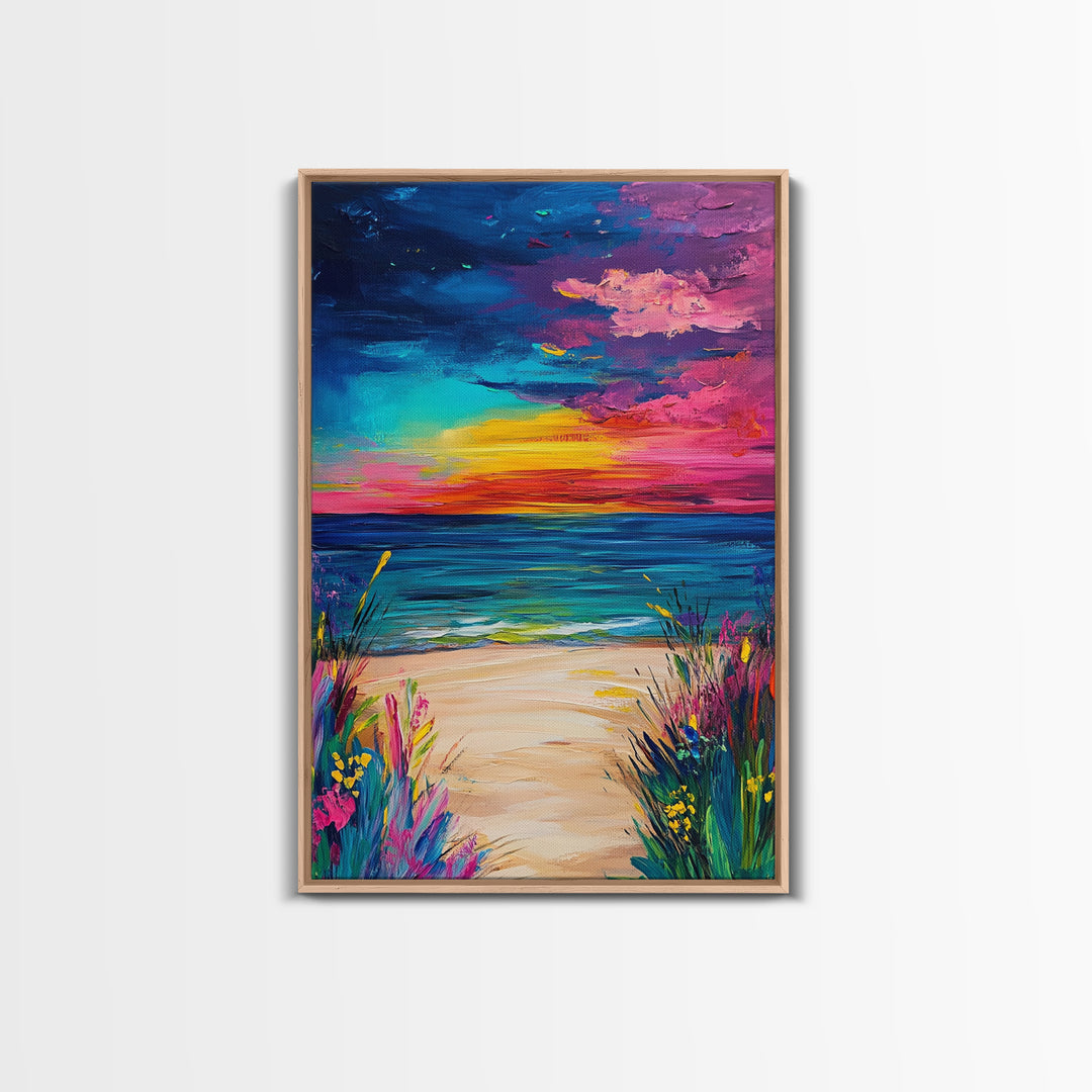 Colorful Sunset, coastal painting, seascape painting, pink orange wall art, Canvas Print, coastal cowgirl wall art, above bed wall art