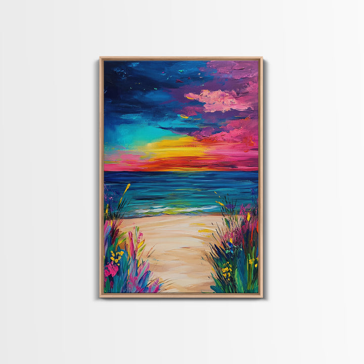 Colorful Sunset, coastal painting, seascape painting, pink orange wall art, Canvas Print, coastal cowgirl wall art, above bed wall art