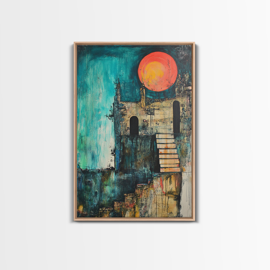 Abstract Castle, moody art, dark romance painting, gothic wall art, Canvas Print, Ozymandias art, blue and green wall art, vintage art