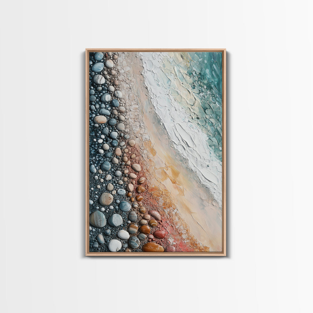 Pebble Beach, coastal painting, nautical decor, wabi sabi art, abstract seascape, textured wall art, ocean print, canvas print