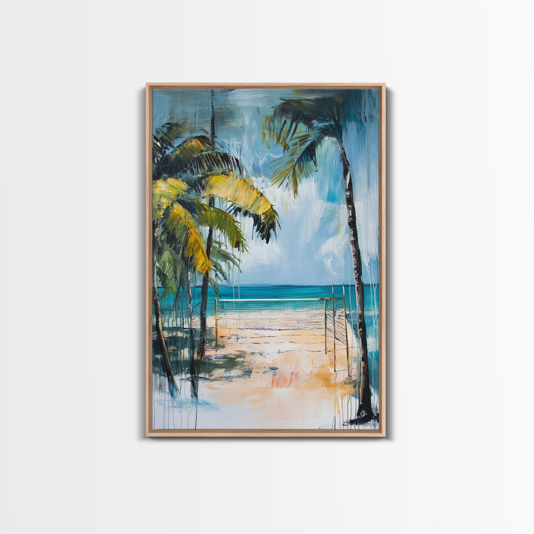 Beach Volleyball, Palm Tree Art, Nautical Painting, Coastal Wall Art, Ocean Art, Seascape Art, Canvas Print, Guest Room Art