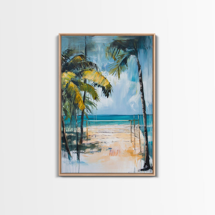 Beach Volleyball, Palm Tree Art, Nautical Painting, Coastal Wall Art, Ocean Art, Seascape Art, Canvas Print, Guest Room Art