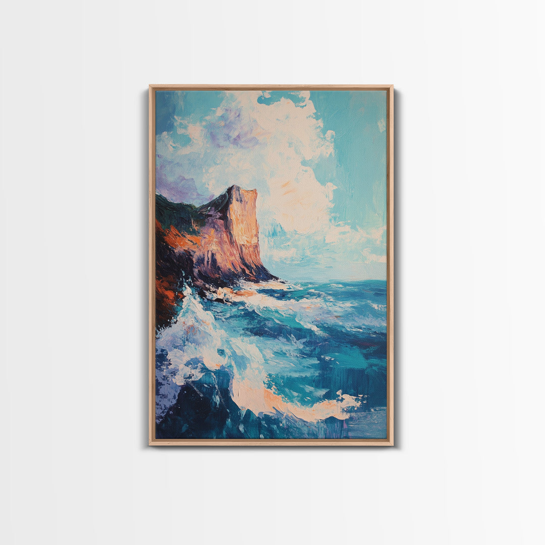 Coastal Cliffs, Seascape Painting, Ocean Waves, Canvas Print, Nautical Wall Art, Coastal Decor, Beach Art, Living Room Art