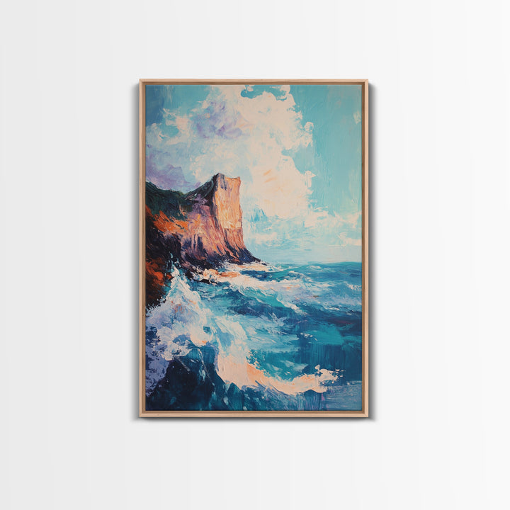 Coastal Cliffs, Seascape Painting, Ocean Waves, Canvas Print, Nautical Wall Art, Coastal Decor, Beach Art, Living Room Art