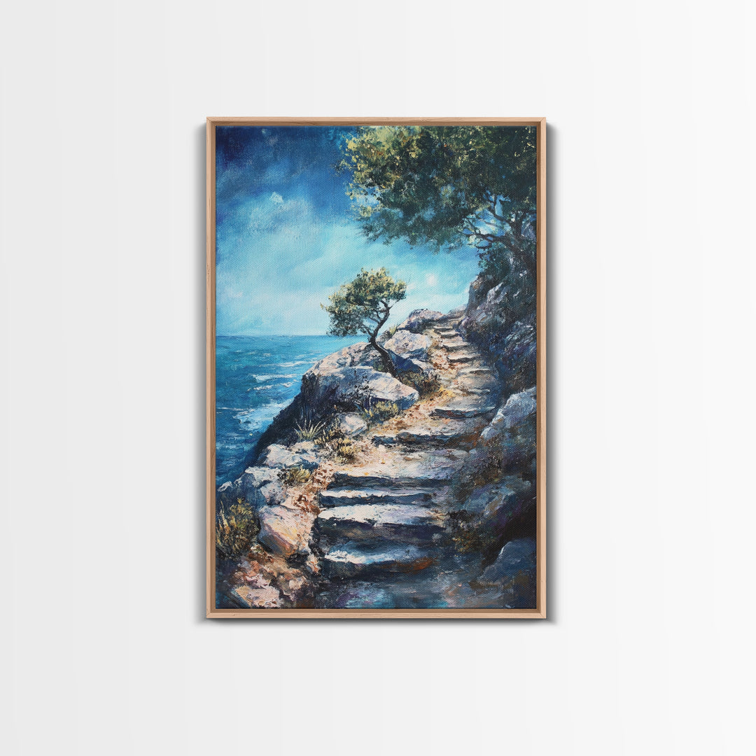 Rocky Path, Seaside Painting, Canvas Print, Coastal Landscape Art, Nautical Wall Art, Rustic Art, Above Bed Wall Art, Gift Idea