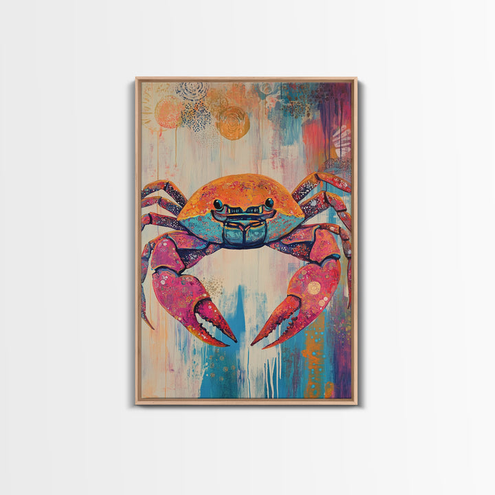 Vibrant Crab Art, Coastal Cowgirl Wall Decor, Nautical Painting, Ocean Wall Art, Beach House Decor, Canvas Print, Kitchen Wall Art