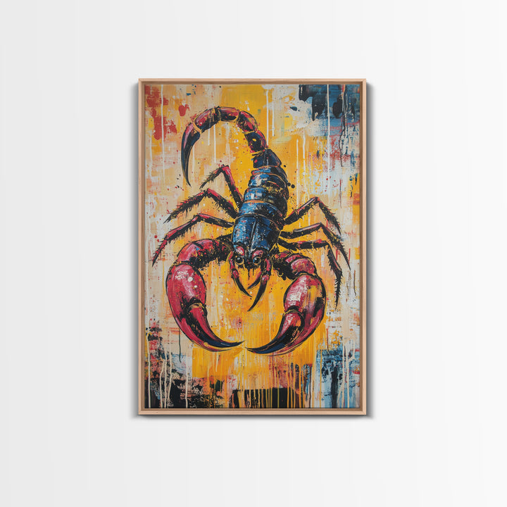 Bold Scorpion Framed Canvas Print Fierce Animal Wall Art, Yellow and Red Painting, Statement Office Decor, Wildlife Art Lovers Gift