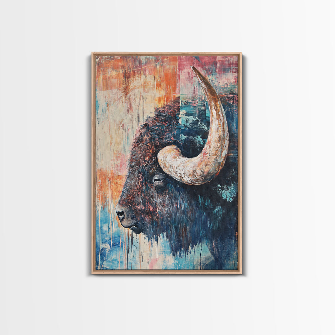 Buffalo Painting, Bull and Bear Art, Western Wall Art, Rustic Art, Farmhouse Art, Living Room Art, Canvas Print, Gift Idea