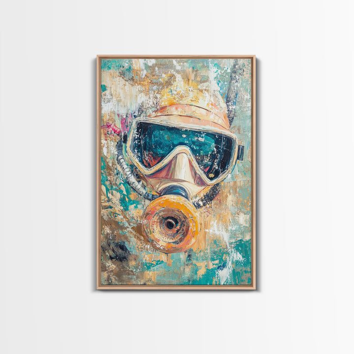 Diver Mask Artwork Canvas Print Scuba Diving Art, Nautical Wall Decor, Ocean Explorer Painting, Coastal Adventure Wall Art