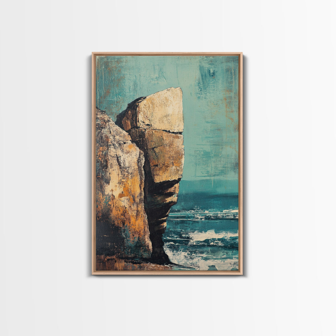 Cliffside Ocean View Canvas Print, Coastal Wall Art, Beach Landscape Painting, Seascape Art, Nautical Home Decor, Large Wall Art