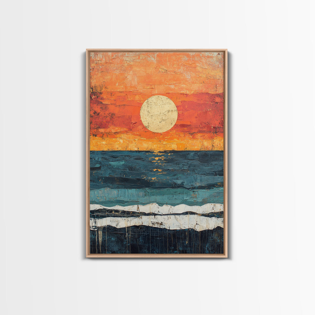 Vibrant Sunset Seascape Canvas Print, Beach House Art, Coastal Sunset Painting, Ocean View Wall Art, Nautical Home Decor, Serene Landscape