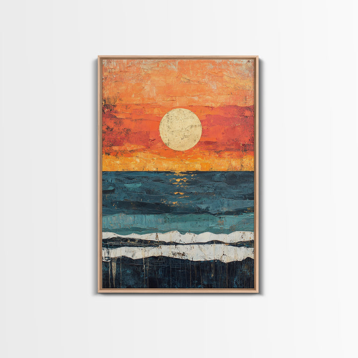Vibrant Sunset Seascape Canvas Print, Beach House Art, Coastal Sunset Painting, Ocean View Wall Art, Nautical Home Decor, Serene Landscape