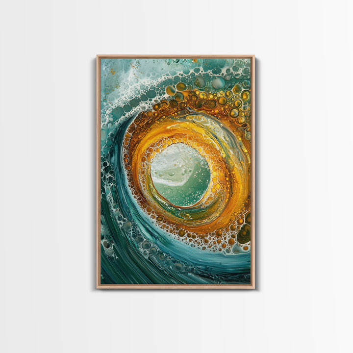 Ocean Wave Swirl Canvas Print | Abstract Beach Wall Art | Turquoise Gold Painting | Coastal Home Decor | Surfer Wall Art