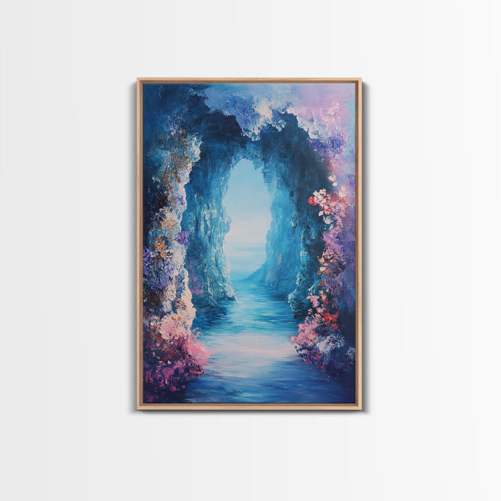 Dreamy Ocean Cave Canvas Print Fantasy Seascape Wall Art Mystical Nature Painting Boho Decor Beach Home Artwork Gift Under 100