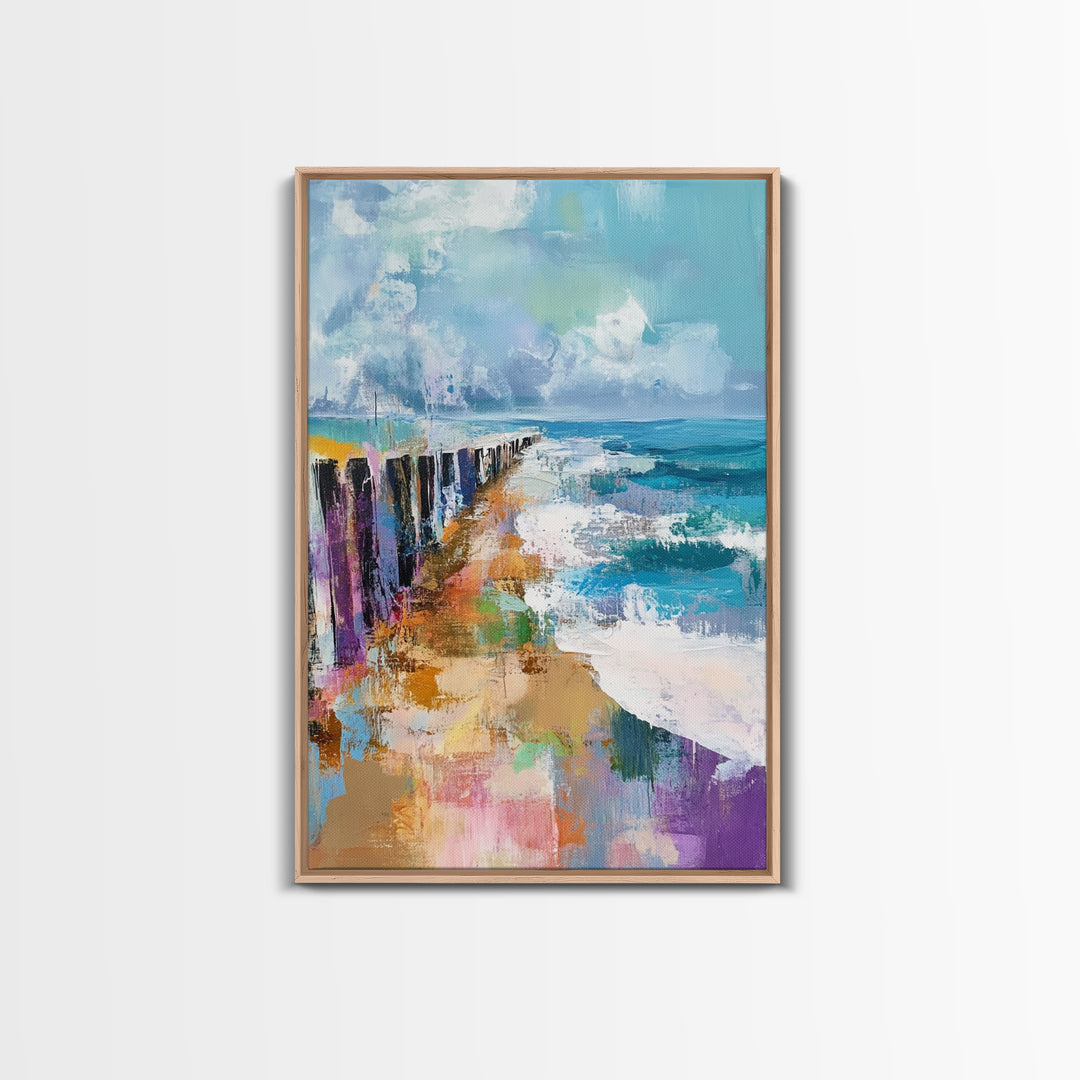 Ocean Pier, Coastal Landscape Art, Seascape Painting, Nautical Decor, Beach Wall Art, Living Room Art, Canvas Print, Gift Idea