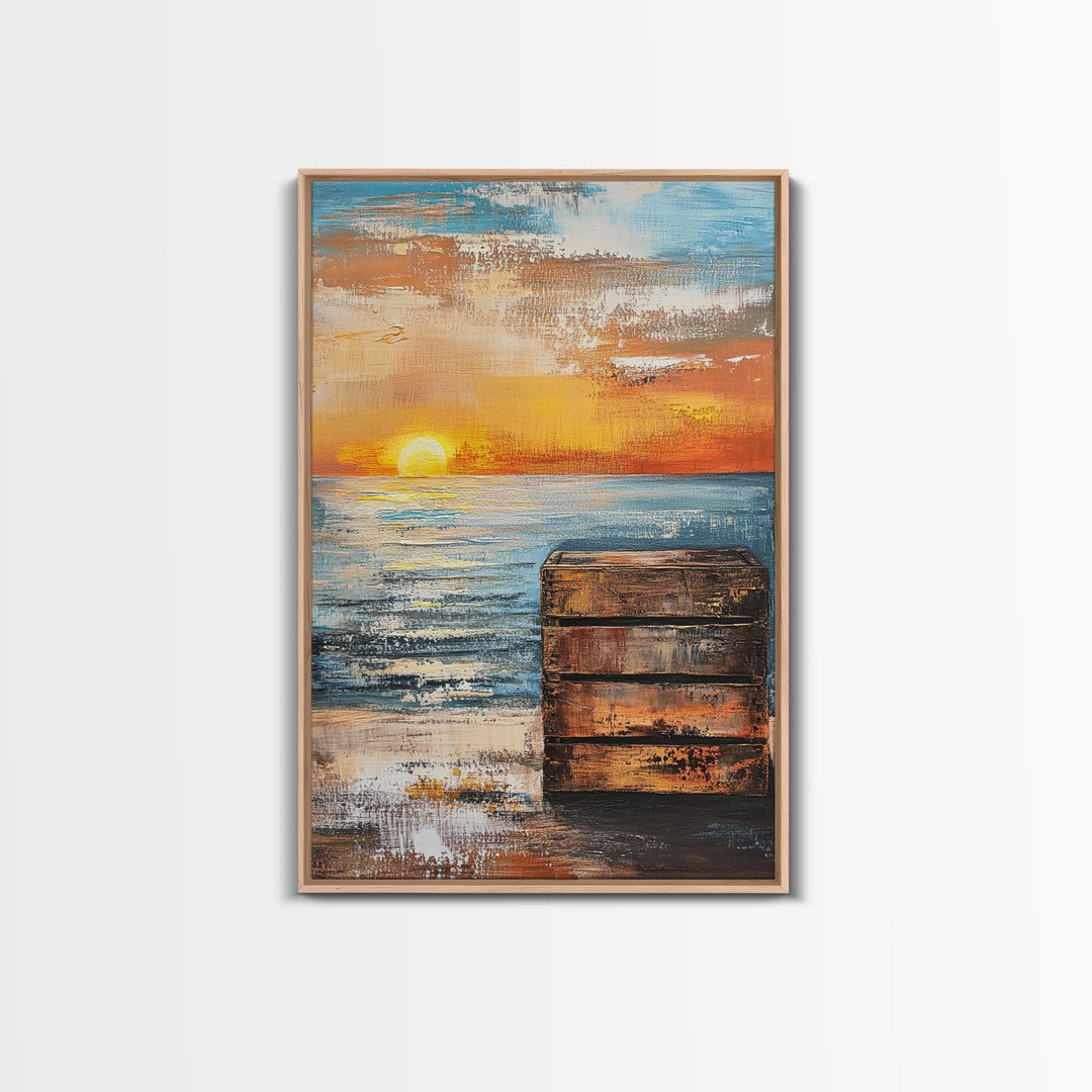 Sunset Over Ocean Canvas Print | Serene Seascape Painting | Coastal Home Decor | Beach House Wall Art | Nautical Artwork