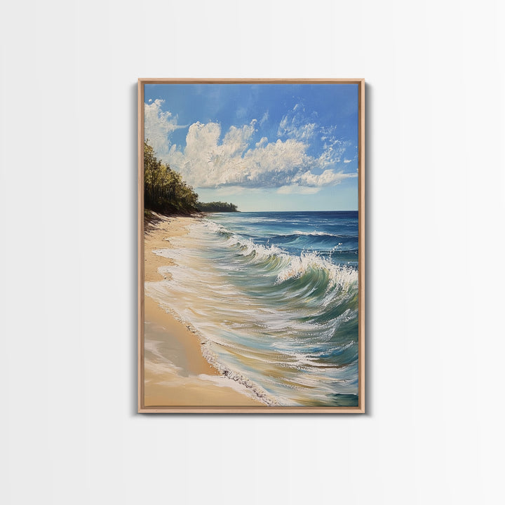 Beach Waves, Coastal Landscape Art, Nautical Wall Art, Above Bed Wall Art, Nautical Decor, Extra Wide Art, Framed Canvas Print