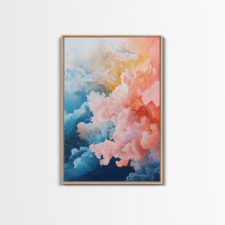 Coral Abstract, coastal landscape art, pink abstract art, botanical prints, nautical wall art, Framed Canvas Print, ocean-inspired decor
