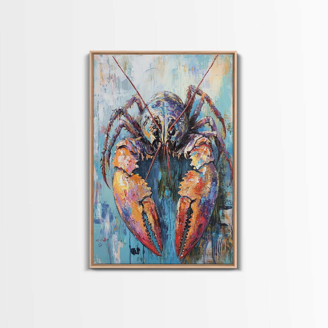 crayfish painting, rustic wall art, framed canvas print, nautical decor, seafood kitchen art, Maine oil painting, farmhouse art