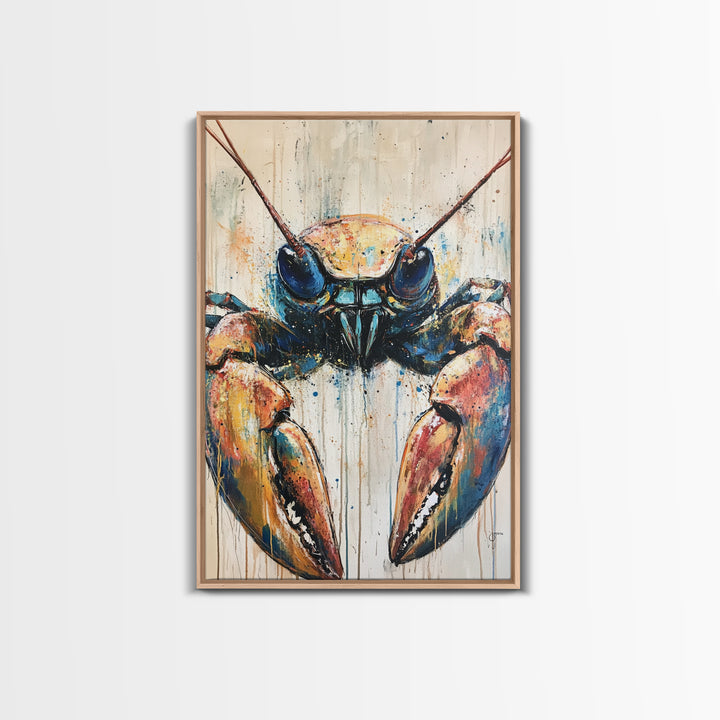 crayfish painting, rustic wall art, framed canvas print, coastal decor, nautical wall art, Maine oil painting, farmhouse art