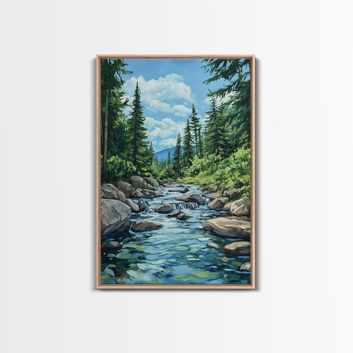 pine tree art, landscape painting, framed canvas print, mountain painting, rustic wall art, above couch art, farmhouse art