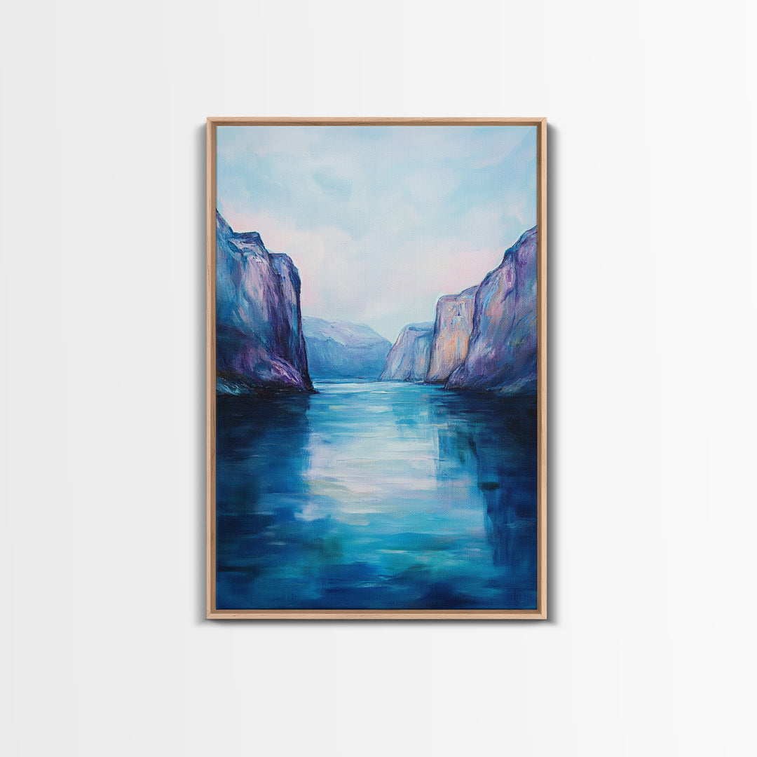 coastal landscape art, framed canvas print, nautical painting, seascape painting, blue and green wall art, ocean painting, gift idea