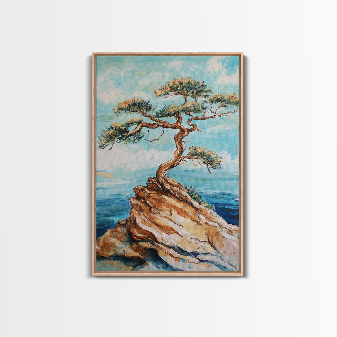 Bonsai Cliff, Pine Tree Art, Coastal Landscape Art, Nautical Decor, Coastal Wall Art, Canvas Print, Living Room Art, Gift Idea