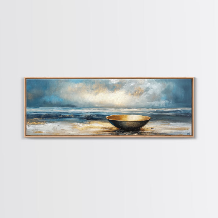 Ocean Bowl Framed Canvas Print, Coastal Zen Wall Art, Beach Minimalist Home Decor, Tranquil Seascape Art, Modern Nautical Wall Decor